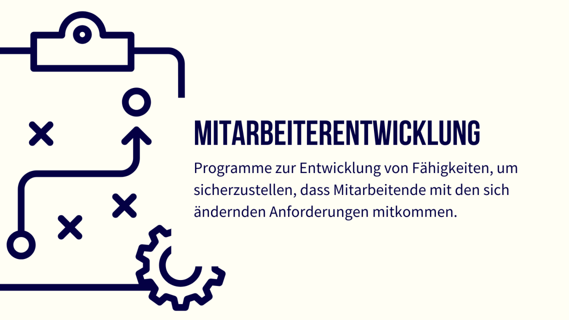 Mitarbeiterentwicklung: Programme zur Förderung von Fähigkeiten und Anpassung an Anforderungen.