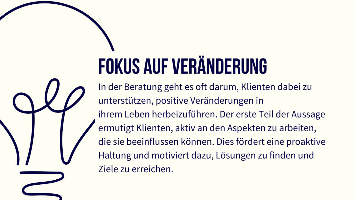 Text, der einen Fokus auf Veränderung und Fortschritt in einem kreativen Kontext beschreibt.