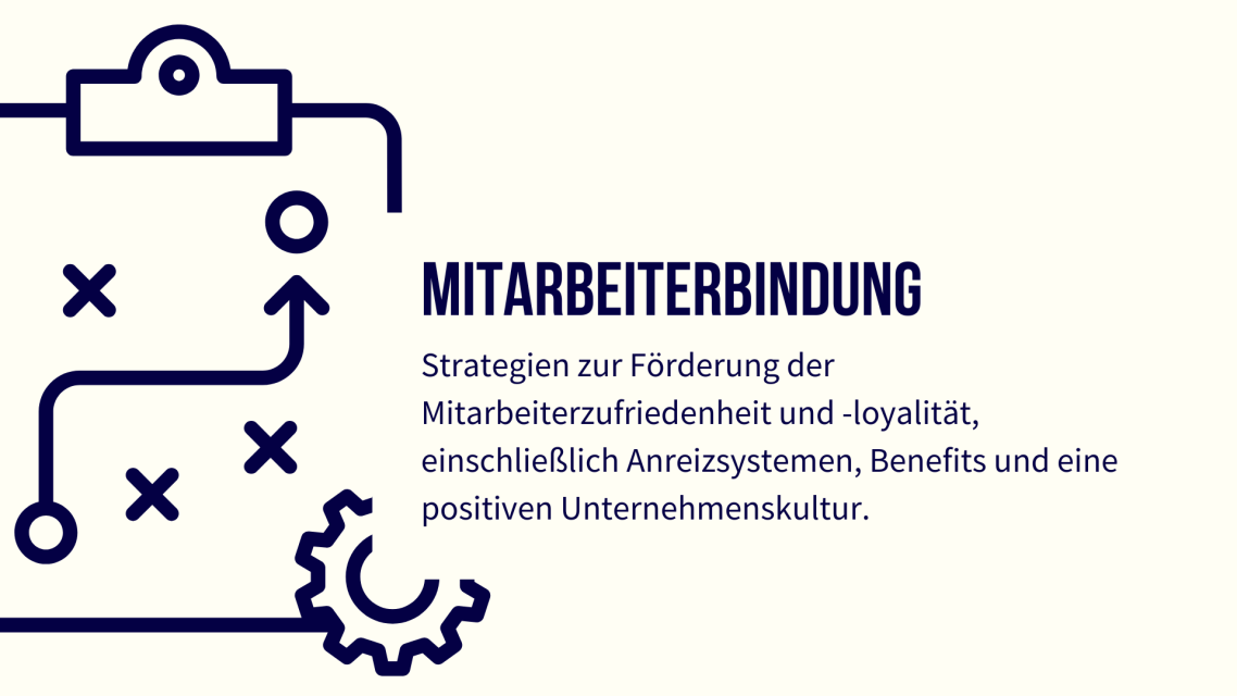 Strategien zur Mitarbeiterbindung mit Diagramm und Text über Vorteile und Anreize.