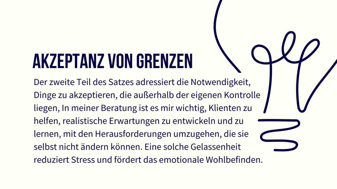 Text: "Akzeptanz von Grenzen: Wichtig für Stressbewältigung und emotionale Wohlbefinden."